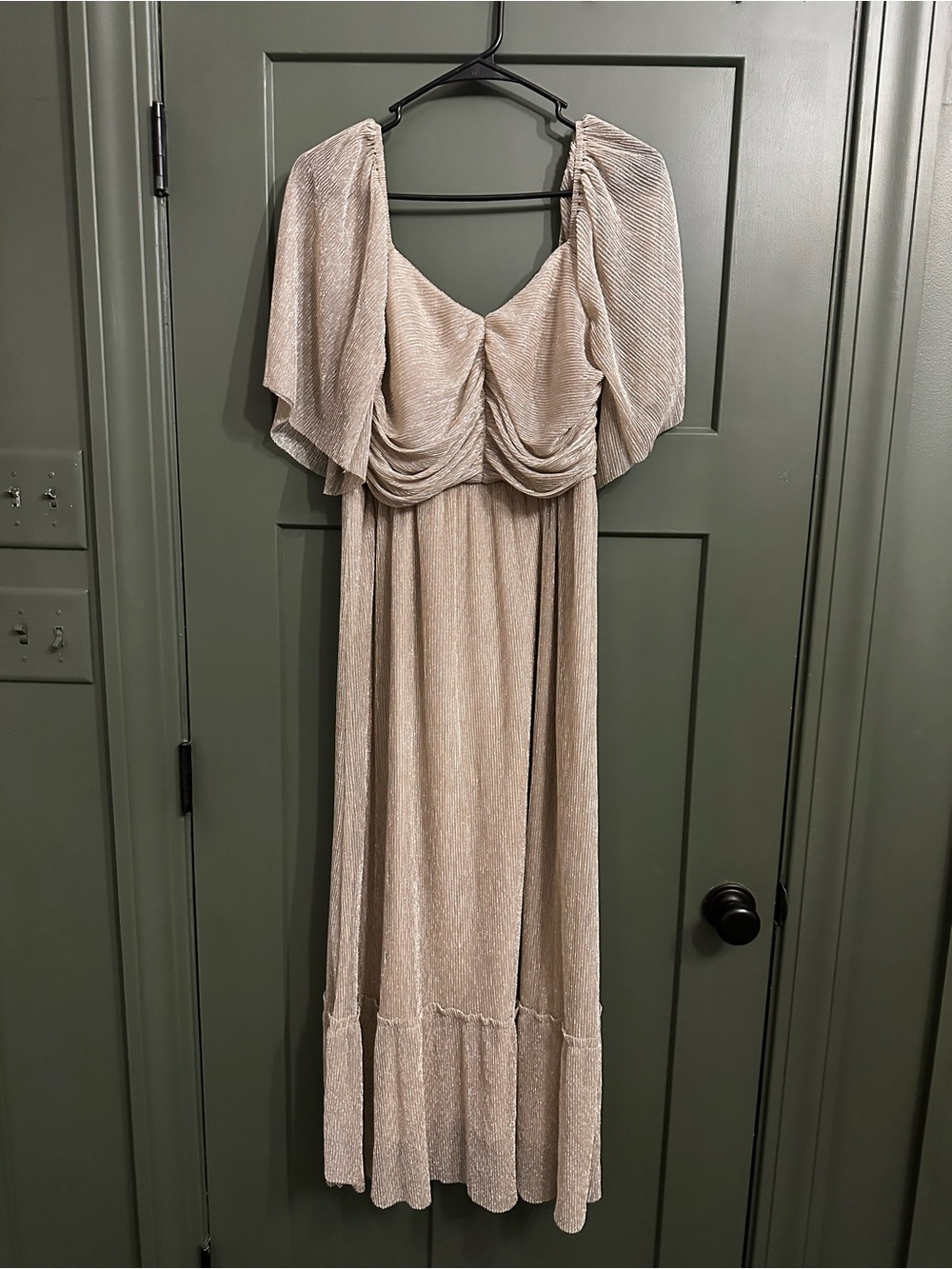 Baltic Born Champagne Pleated Maxi Dress with Draped Bodice